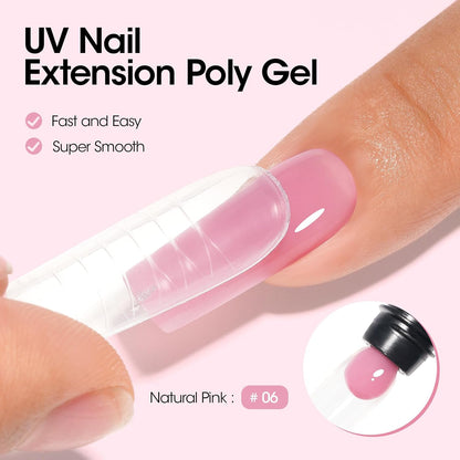 Poly Nail Gel Builder for Nail Extension Nail Strengthener, 60 G 06 Natural Pink Poly Gel Trendy Nail Art Design for 3D Nail Molder Beauty Gift for Salon Manicure Easy DIY at Home