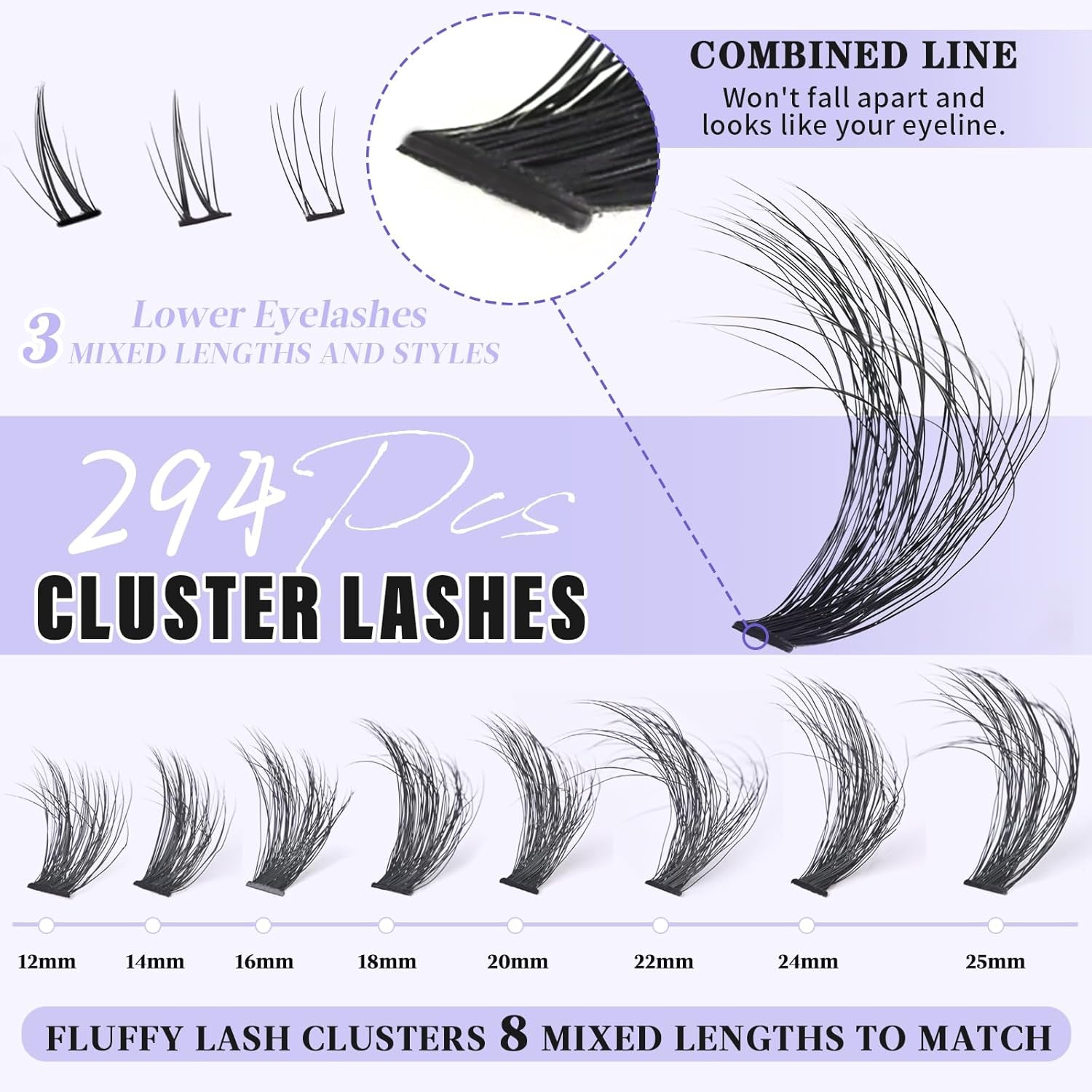 Fluffy Lash Clusters with Bottom Lashes 12-25Mm Thick Volume Cluster Eyelash Extensions 294Pcs Wispy Individual Lashes with Lower Eyelash Clusters 120D Plant Fibers D Curl Lashes Clusters DIY at Home