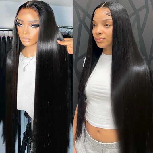 Get Glam with Our 30-40 Inch HD Transparent Lace Front Wigs! 💁‍♀️✨ 250 Density Bone Straight Brazilian Hair for the Ultimate Look! #HairGoals #WigFashion