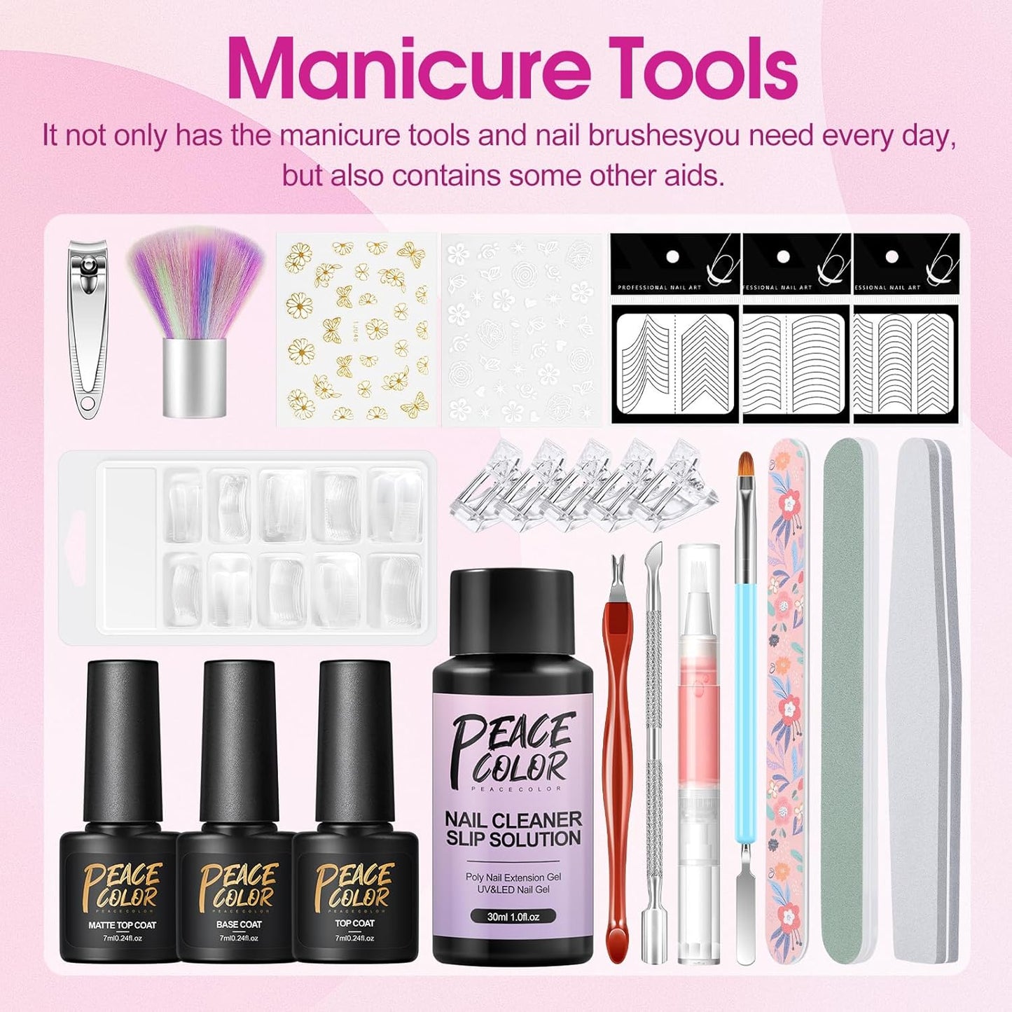 Poly Nail Gel Kit with Drill and Nail Lamp 15 Fall Colors Poly Nail Extension Gel Starter Kit Nude Orange Pink Matte/Glossy Top Coat Slip Solution Nail Art Stickers Manicure Tools Kit DIY Salon