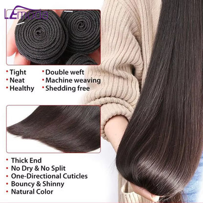 Straight Human Hair Bundles 30 32Inch Brazilian Hair Bundles 100% Unprocessed Virgin Hair Extension Weave Human Hair Bundles 12A