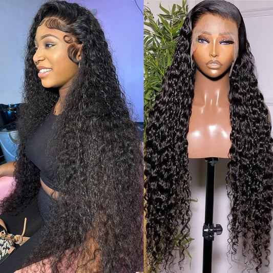 13X6 Water Wave Lace Front Wigs Human Hair HD Lace Wig 200% Density Deep Wave Wig Pre Plucked with Baby Hair Brazilian Virgin Human Hair Wet and Wavy Wig for Black Women Natural Color 18Inch