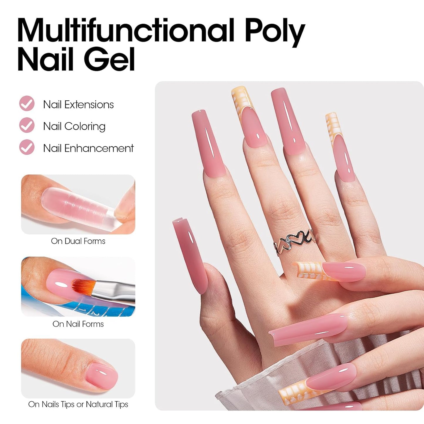 Poly Gel Builder Nail Gel for Nail Extension Nail Strengthener, 60 G 08 Pink Nude Nails Enhancement Thickening Long-Lasting Nail Art Design for Easy DIY at Home Salon Manicure Technician