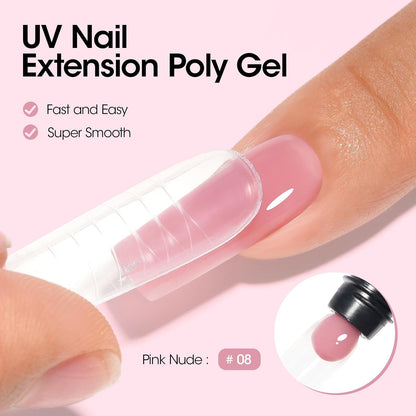 Poly Gel Builder Nail Gel for Nail Extension Nail Strengthener, 60 G 08 Pink Nude Nails Enhancement Thickening Long-Lasting Nail Art Design for Easy DIY at Home Salon Manicure Technician