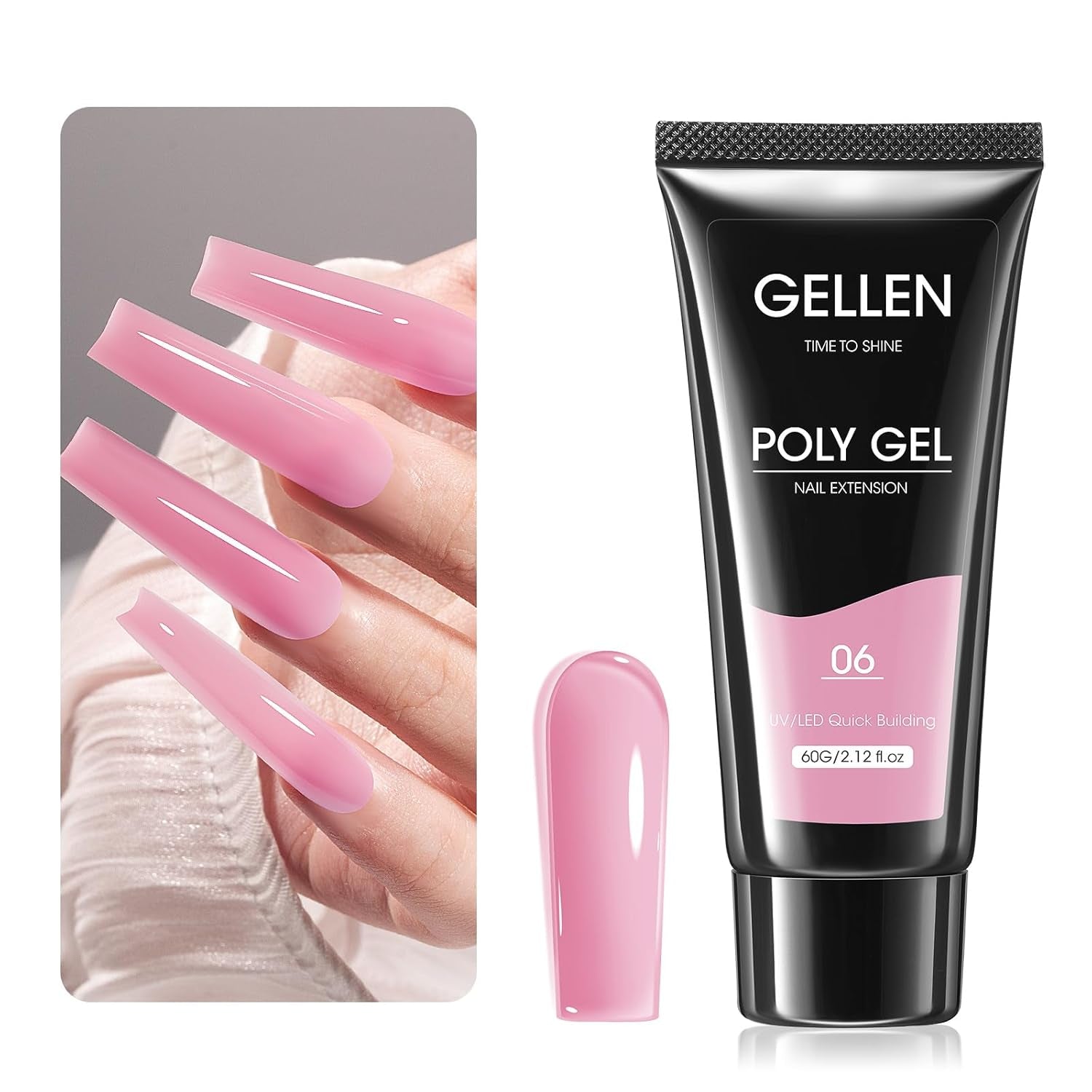 Poly Nail Gel Builder for Nail Extension Nail Strengthener, 60 G 06 Natural Pink Poly Gel Trendy Nail Art Design for 3D Nail Molder Beauty Gift for Salon Manicure Easy DIY at Home