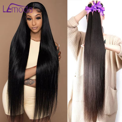 Straight Human Hair Bundles 30 32Inch Brazilian Hair Bundles 100% Unprocessed Virgin Hair Extension Weave Human Hair Bundles 12A