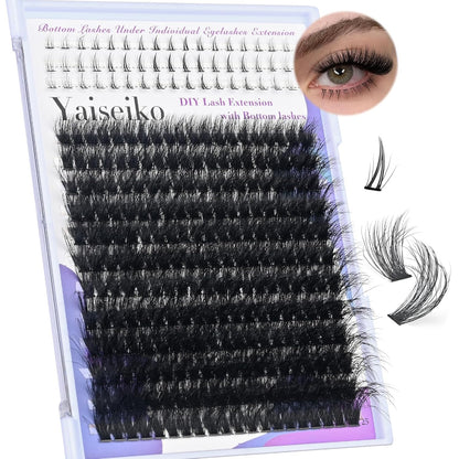 Fluffy Lash Clusters with Bottom Lashes 12-25Mm Thick Volume Cluster Eyelash Extensions 294Pcs Wispy Individual Lashes with Lower Eyelash Clusters 120D Plant Fibers D Curl Lashes Clusters DIY at Home