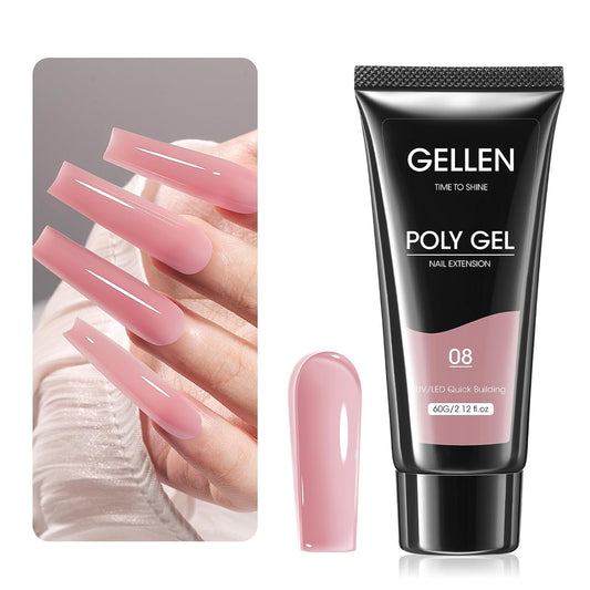 Poly Gel Builder Nail Gel for Nail Extension Nail Strengthener, 60 G 08 Pink Nude Nails Enhancement Thickening Long-Lasting Nail Art Design for Easy DIY at Home Salon Manicure Technician