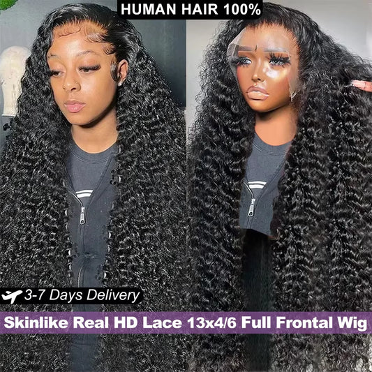 13X6 HD Lace Frontal Wig Deep Wave 250 Density SKINLIKE Real HD Lace Wig Virgin Hair Pre Plucked 13X4 Lace Wig Human Hair